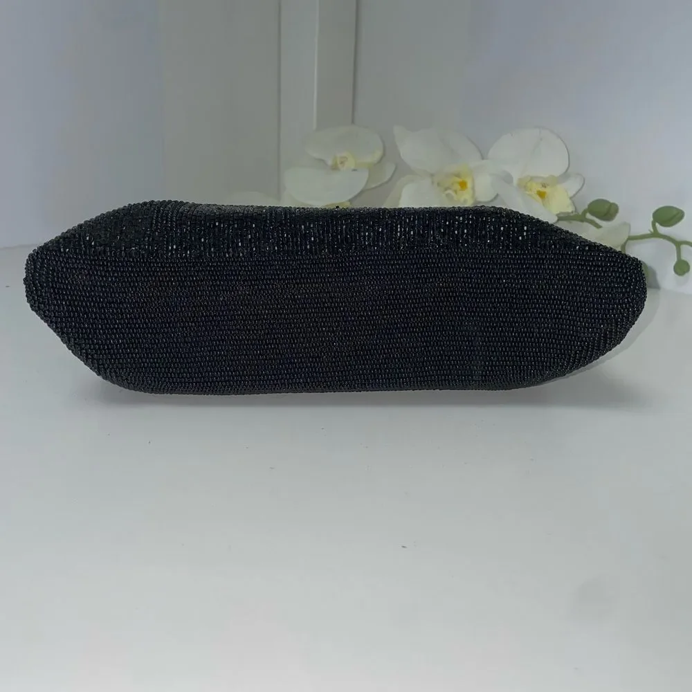 Walborg Black Beaded Clutch with Gold Accents